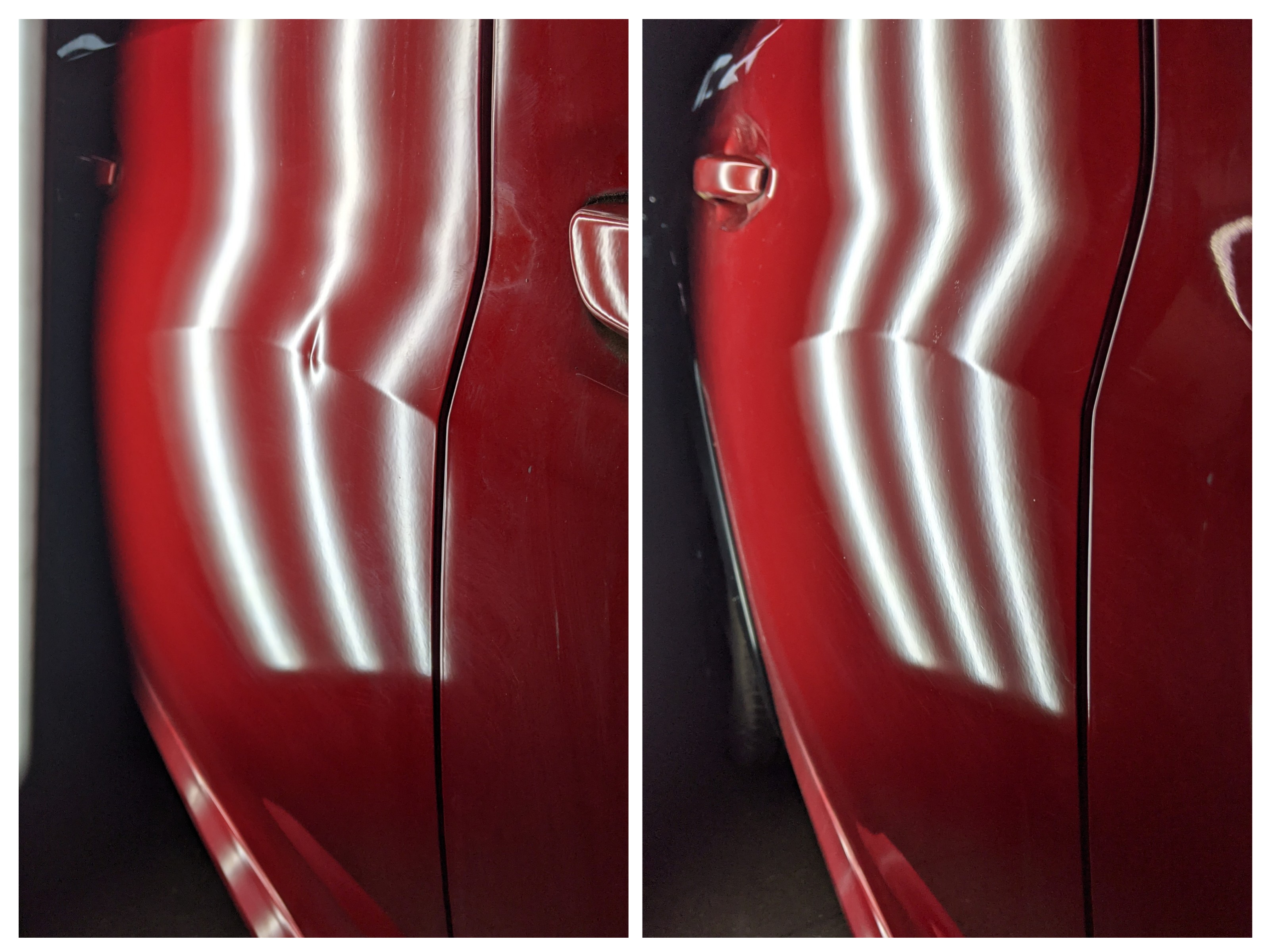 Rattrapage de coups de portes sur une Peugeot 208 sans peinture - Garage Automarket à Uriménil